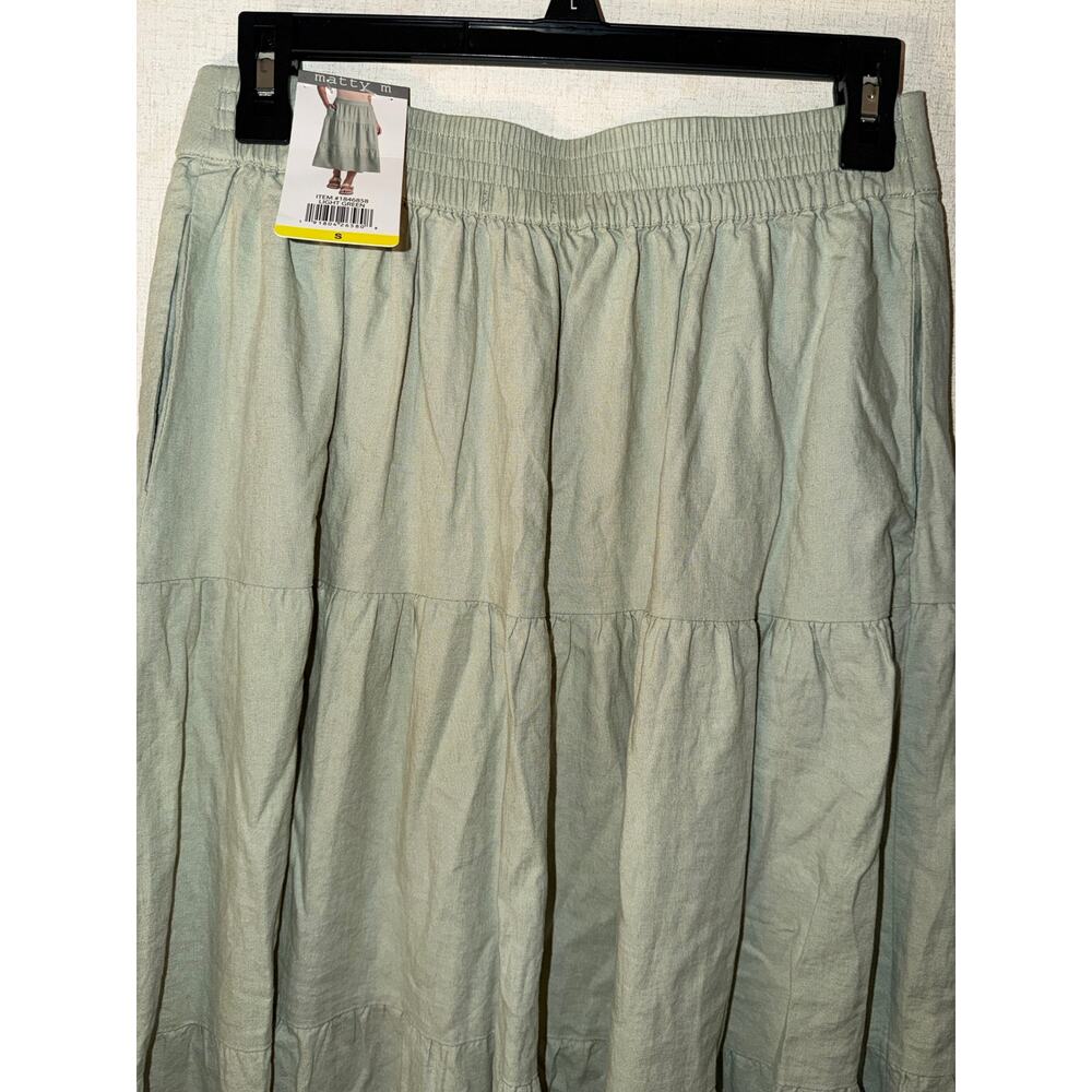 Matty M Linen Blend Tiered Prairie Cottagecore Skirt Size Small Side Pockets - Picture 5 of 7